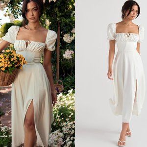 House of CB ‘Tallulah’ White puff sleeve midi sundress NWOT